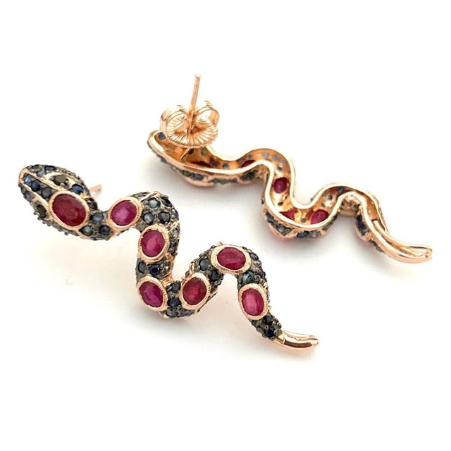 Bochic “Orient” Ruby & Multi Sapphire Serpent Earrings Set In 18K Gold & Silver - a pair For Sale - Image 4 of 9