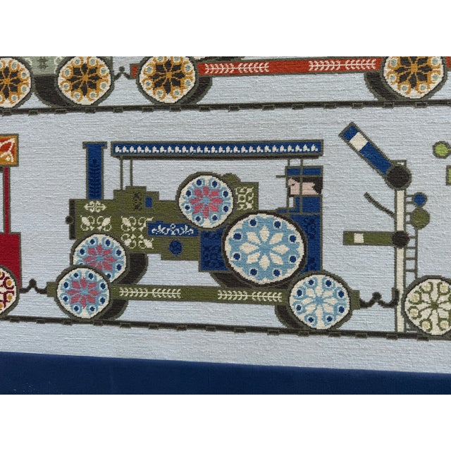 Rare Large Paul Smith "Trains" Needlepoint Wall Art — 65" Wide, Framed & Signed For Sale - Image 10 of 16