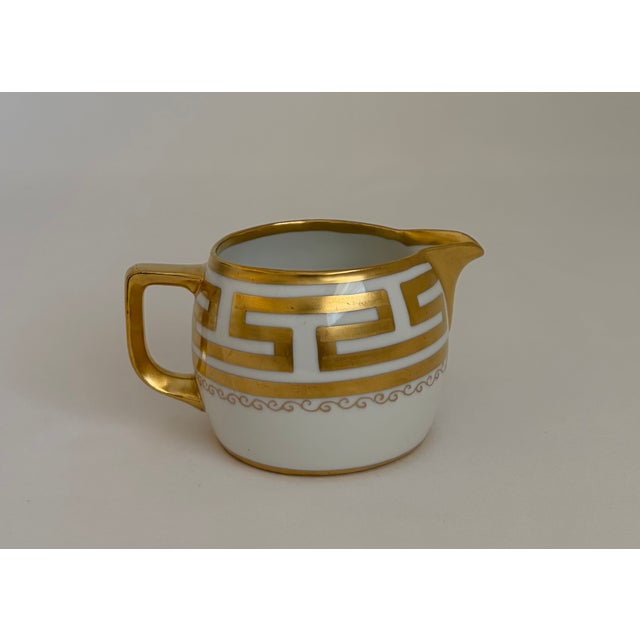 1910s Antique Pickard Hand-Painted Gilt Greek Key Creamer and Sugar Set – 2 Pieces For Sale - Image 5 of 8
