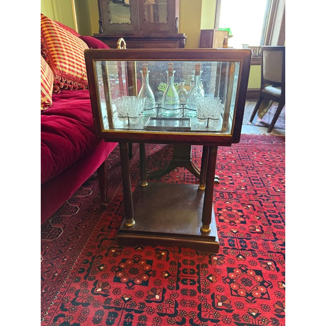 Brown Antique Metamorphic Pop Up Bar Table Brass and Mahogany For Sale - Image 8 of 14
