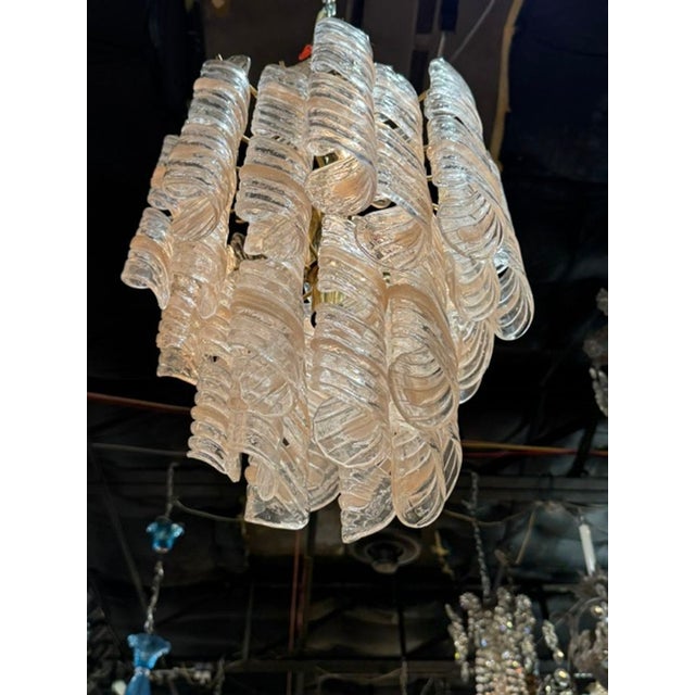 Vintage Murano Clear and Blush Spiral Chandelier For Sale In Dallas - Image 6 of 6
