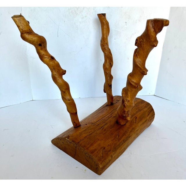 Mid-Century Brutalist Handcrafted French Twisted Splay Leg Fruit Wood Stool For Sale - Image 9 of 14