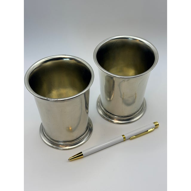Late 20th Century Late 20th Century Match Pewter Italian Footed Tumblers by Giorgio Tabellini – Pair For Sale - Image 5 of 7