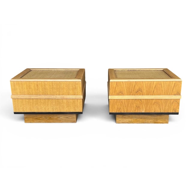 Pair of 1960s Scandinavian Modern Oak End Tables With Rattan Tops For Sale - Image 9 of 15