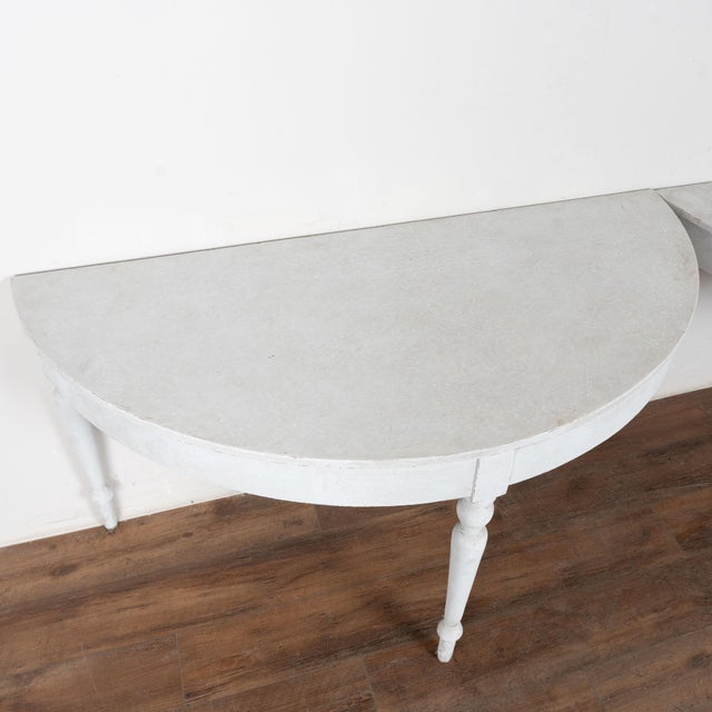 Gustavian (Swedish) 19th Century Pair of Large White Demi Lune Console Side Tables For Sale - Image 3 of 15