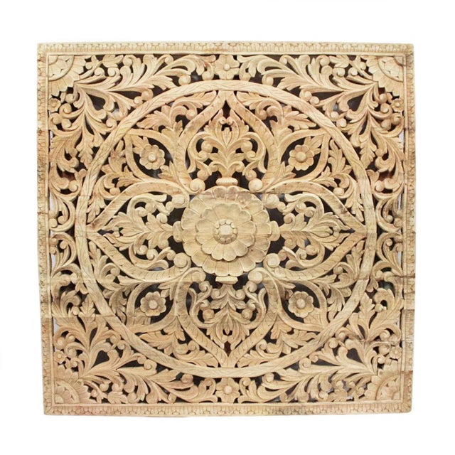 Vintage Natural Square Teak Indian Boho Carved Panel / Headboard For Sale - Image 4 of 4