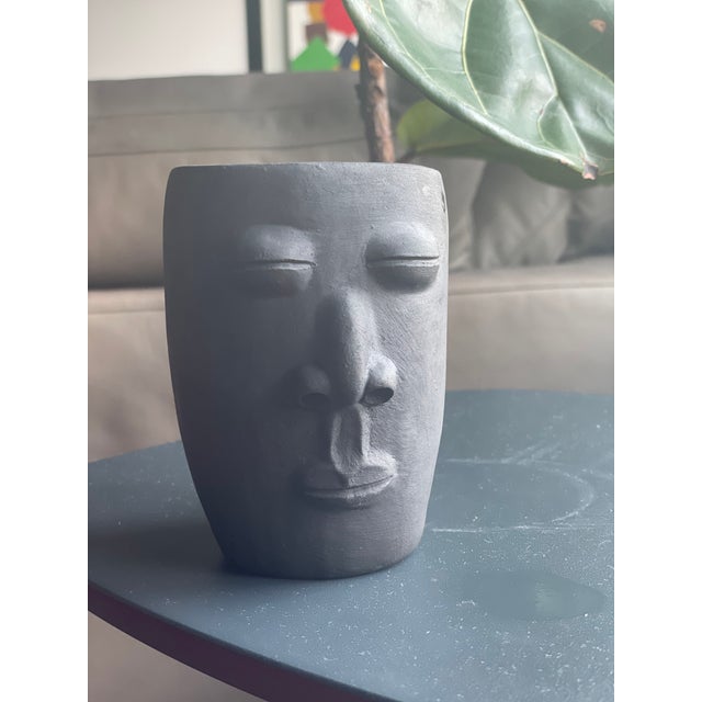 Beautiful handmade Sculptural Face, Coffee Cup made with Barro Negro in Oaxaca. Black Clay from San Bartolo Coyotepec, Oax.