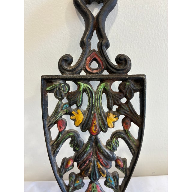 Vintage Wilton Hand Painted Cast Iron Floral Wall Trivet For Sale In Oklahoma City - Image 6 of 8