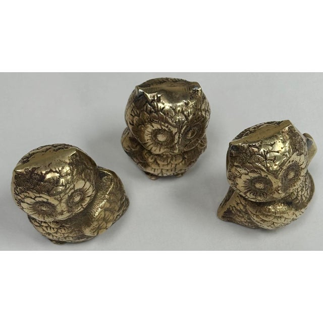 Metal Three Brass Owl Figures* For Sale - Image 7 of 9