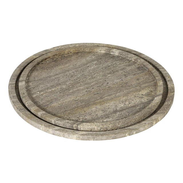Regina Andrew Sutton Round Travertine Tray Set, Grey For Sale