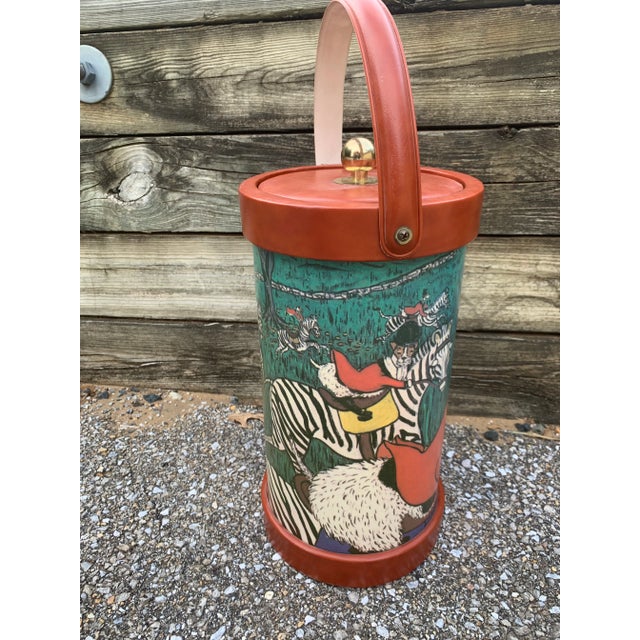 Vintage Gant Gaither Xlarge Zoophisticates Foxhunt Leather Ice Bucket For Sale - Image 4 of 9