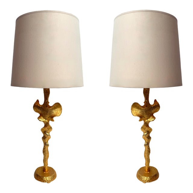 Pair of Lamps Gilt Metal by Nicolas De Waël for Fondica, France, 2000s For Sale