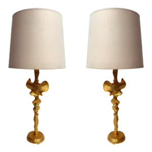 Pair of Lamps Gilt Metal by Nicolas De Waël for Fondica, France, 2000s