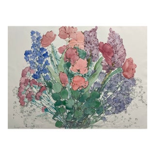 1989 Margaret Bedell Forget Me Not Mixed Media For Sale