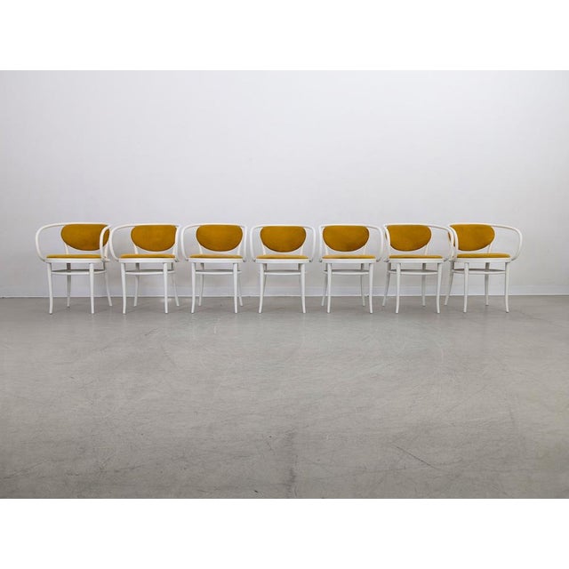 We are offering a beautiful set of seven extremely rare Thonet 210 P bentwood chairs from the early generations of the...