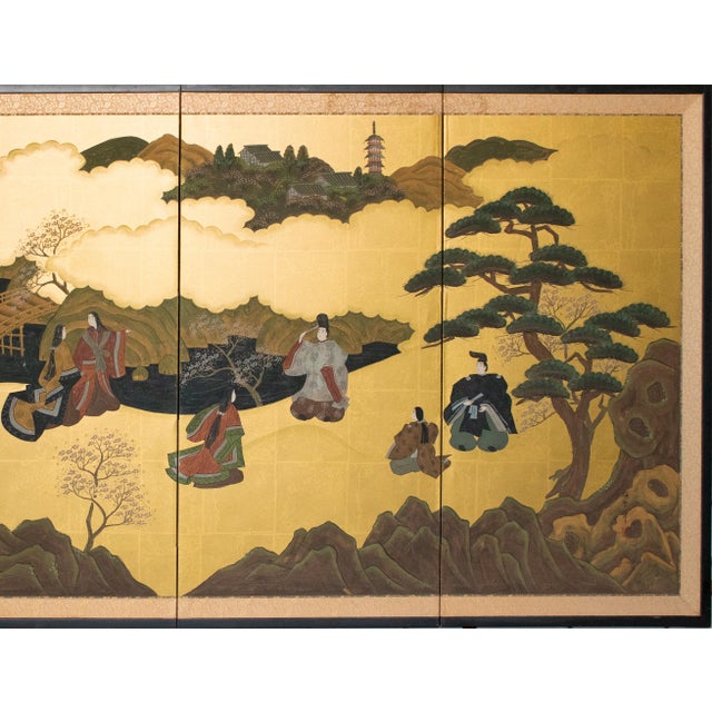 Japanese "The Tale of Genji", 1950s Showa Era Japanese Painted Byobu Screen For Sale - Image 3 of 18