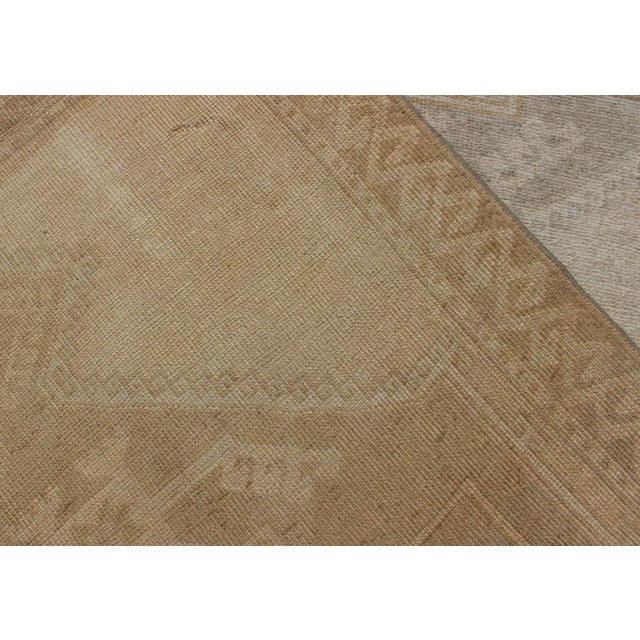 Vintage Turkish Hand Knotted Oushak Runner With Etched Medallion Design in Soft Muted Tones For Sale - Image 12 of 13