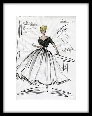 Reproduction Print of Original Costume Sketch by Edith Head of Grace Kelly for "Rear Window" (1954)