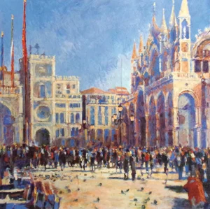 Late 20th Century "Venice I" Impressionist Serigraph of San Marco Square by John Hammond