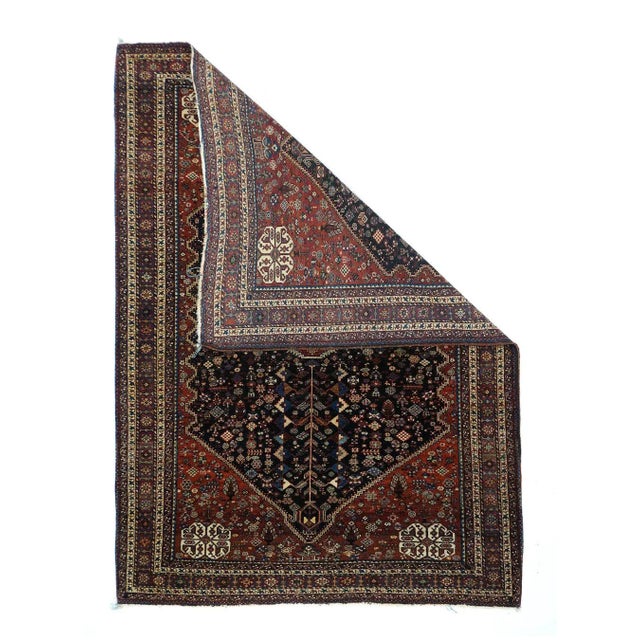 Vintage Afshar Rug 4'0'' x 7'0''. Attractive SW Persian tribal scatter work with a minutely stepped, Vee-notched navy...