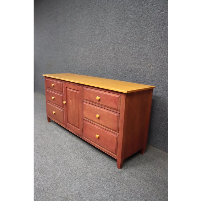 American Ethan Allen “Country Colors” Painted Dresser With Maple Top For Sale - Image 3 of 14