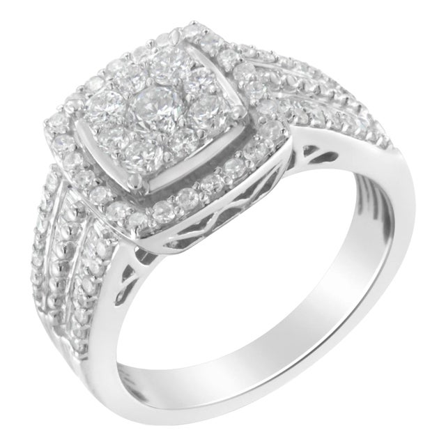 10K White Gold Diamond Cluster Ring (1 Cttw, H-I Color, I1-I2 Clarity) - Size 7-1/4 EVS1010 For Sale