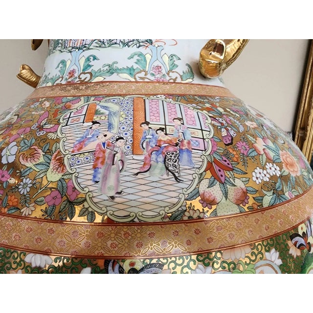 Pair of Monumental Mid-20th Century Chinese Famille Rose Palace Vases For Sale In Los Angeles - Image 6 of 17