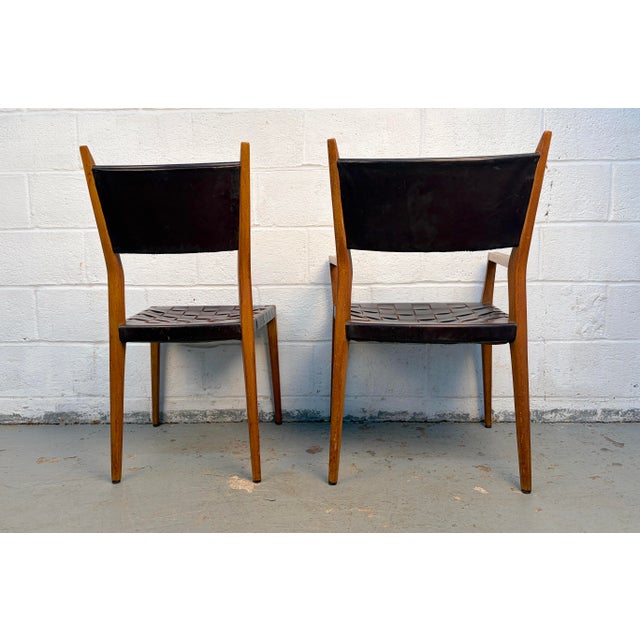 Oxblood Red Mid 20th Century Attributed to Paul McCobb for Directional Irwin Collection Woven Leather Dinning Chairs For Sale - Image 8 of 14