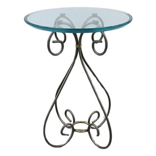 Brass Metal and Glass Round Side Table, Circa Late-20th Century For Sale