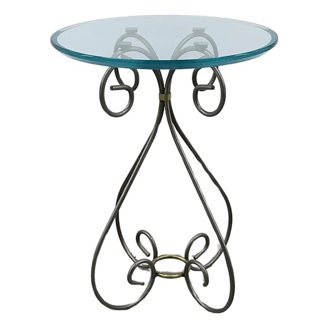 Brass Metal and Glass Round Side Table, Circa Late-20th Century For Sale