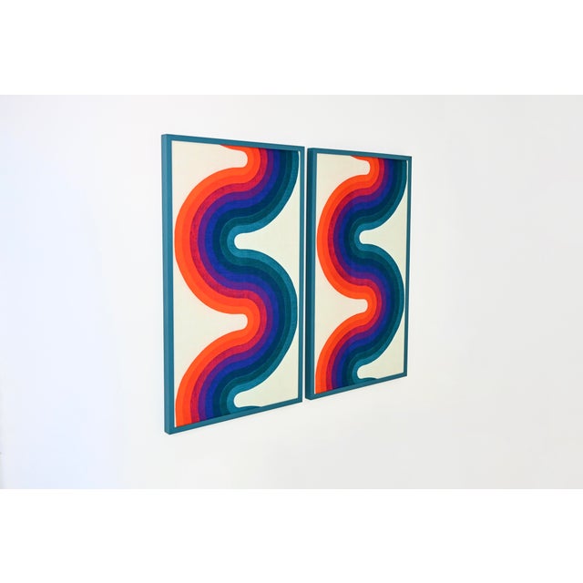 Wood Verner Panton Style Paintings, Set of 2, 1970s, Fabric & Wood For Sale - Image 7 of 7