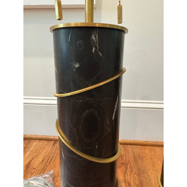 Black Baker Furniture Black Marble Ring Table Lamp by Thomas Pheasant- Set of 2 For Sale - Image 8 of 11