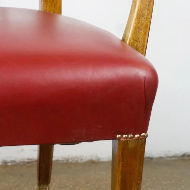 Mid-Century Austrian Walnut and Red Leather Dining Armchairs from Oswald Haerdtl, Set of 2 For Sale - Image 9 of 16