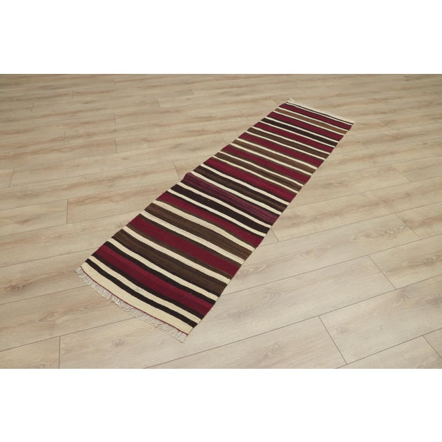 Traditional 1960s Turkish Red Striped Kilim Runner Rug For Sale - Image 3 of 13