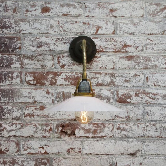 White Vintage Brass & White Opaline Glass Wall Light For Sale - Image 8 of 13