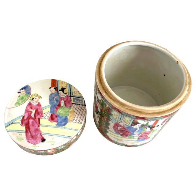 Vintage Famille Rose Hand-Painted Porcelain Spice Jar/Decorative Tea Jar With Lid For Sale - Image 6 of 11