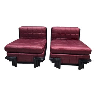 Late 20th Century Postmodern Lounge Chairs With Stepped Black Lacquer Bases by Interior Crafts For Sale