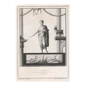 18th Century Classical Figure and Goat Engraving