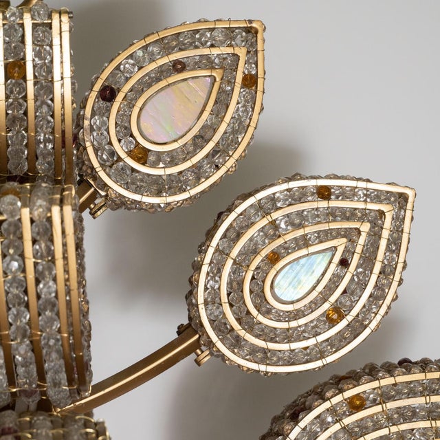Beaded and Stained Glass Foliate Motif Chandelier by Marcelo Bessa For Sale In New York - Image 6 of 13