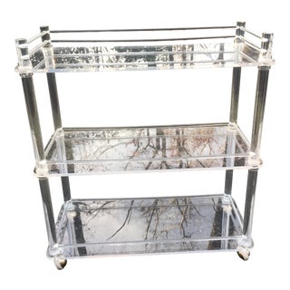 1970s Contemporray Lucite Tall Rolling Bar Cart For Sale