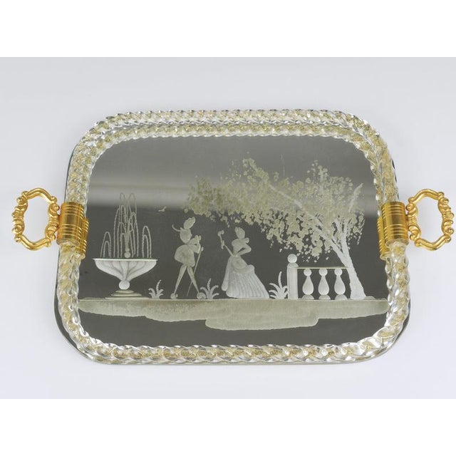 Swirl Murano Glass Mirror Serving Tray from Ercole Barovier, Venice, 1940s For Sale - Image 11 of 16