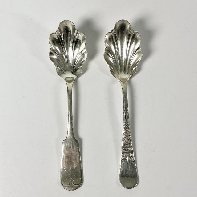 Early 20th Century Early 20th Century Art Deco Neoclassical Boho Chic Silverplate Scalloped Fan Shell Serving Spoons - A Pair For Sale - Image 5 of 10