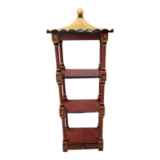 Vintage Asian Pagoda Style Red and Gold Chinosoire Table Wall Shelf For Sale