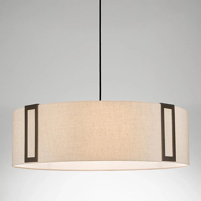 Contemporary Welcome Penny Bronze Metalwork With Fabric Shade Ceiling Light For Sale - Image 3 of 7