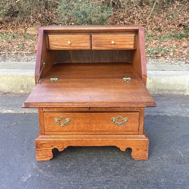 Vintage Child Sized Oak Drop Front Secretary Desk For Sale - Image 4 of 9