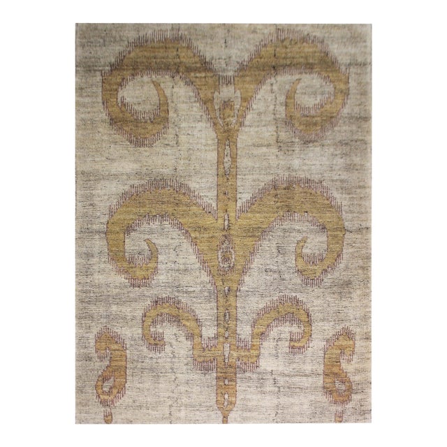 Hand Knotted Ikat Wool Rug. 6'7" X 9'9" For Sale