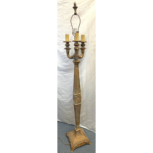 Vintage Victorian Style Heavy Painted Metal 4-Light Torchiere Floor Lamp For Sale - Image 9 of 17