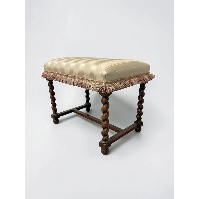 Wood Antique Jacobean Revival Walnut Barley Twist Bench | Louis XIII Style For Sale - Image 7 of 8
