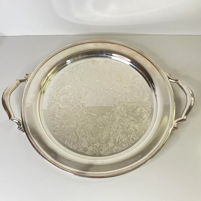 Vintage Oneida Silverplate Round Serving Tray With Handles For Sale - Image 13 of 13