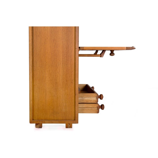Guillerme Et Chambron Oak Secretary Desk Bookcase, France Circa 1960 For Sale - Image 14 of 16